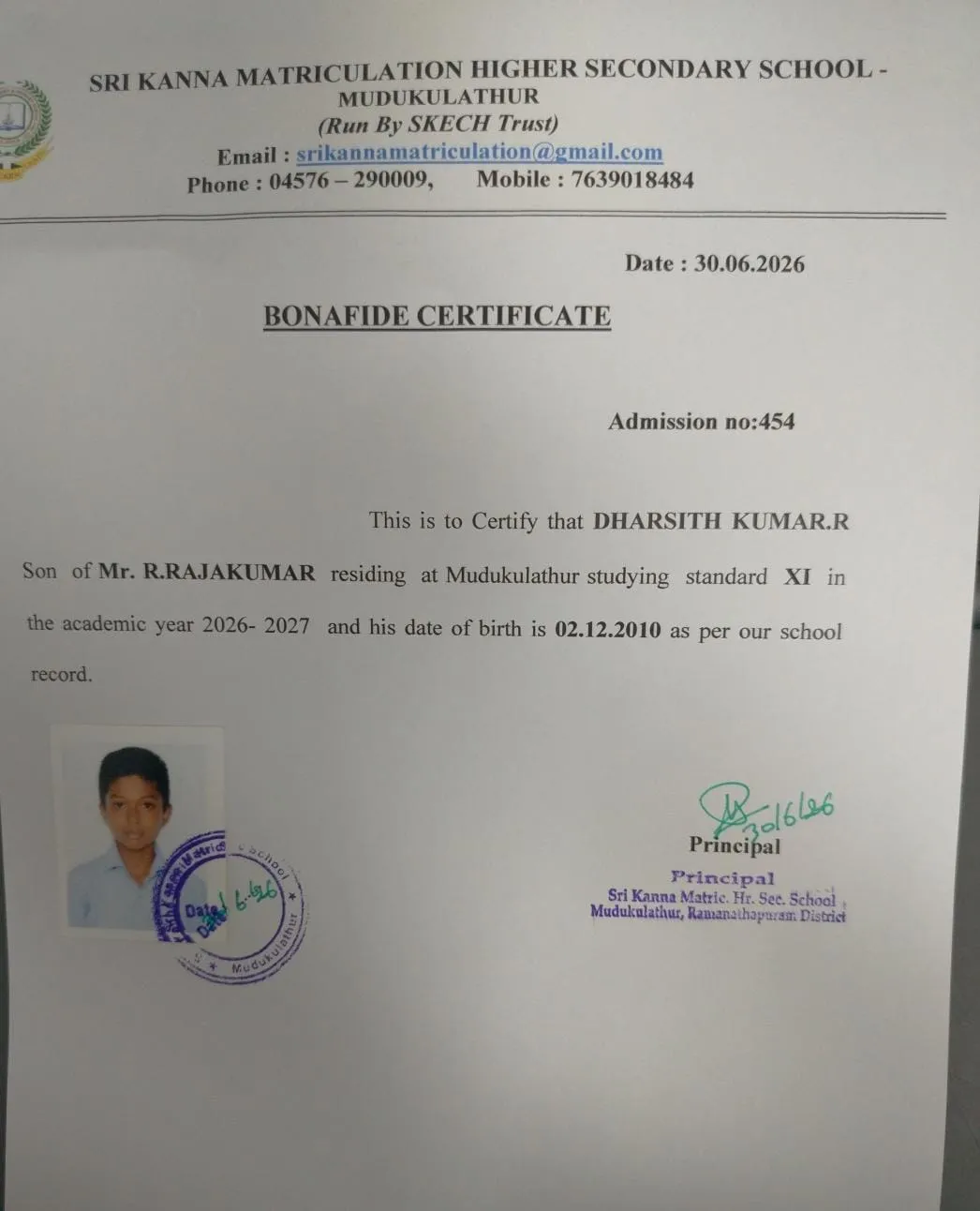 Bonafide Certificate
