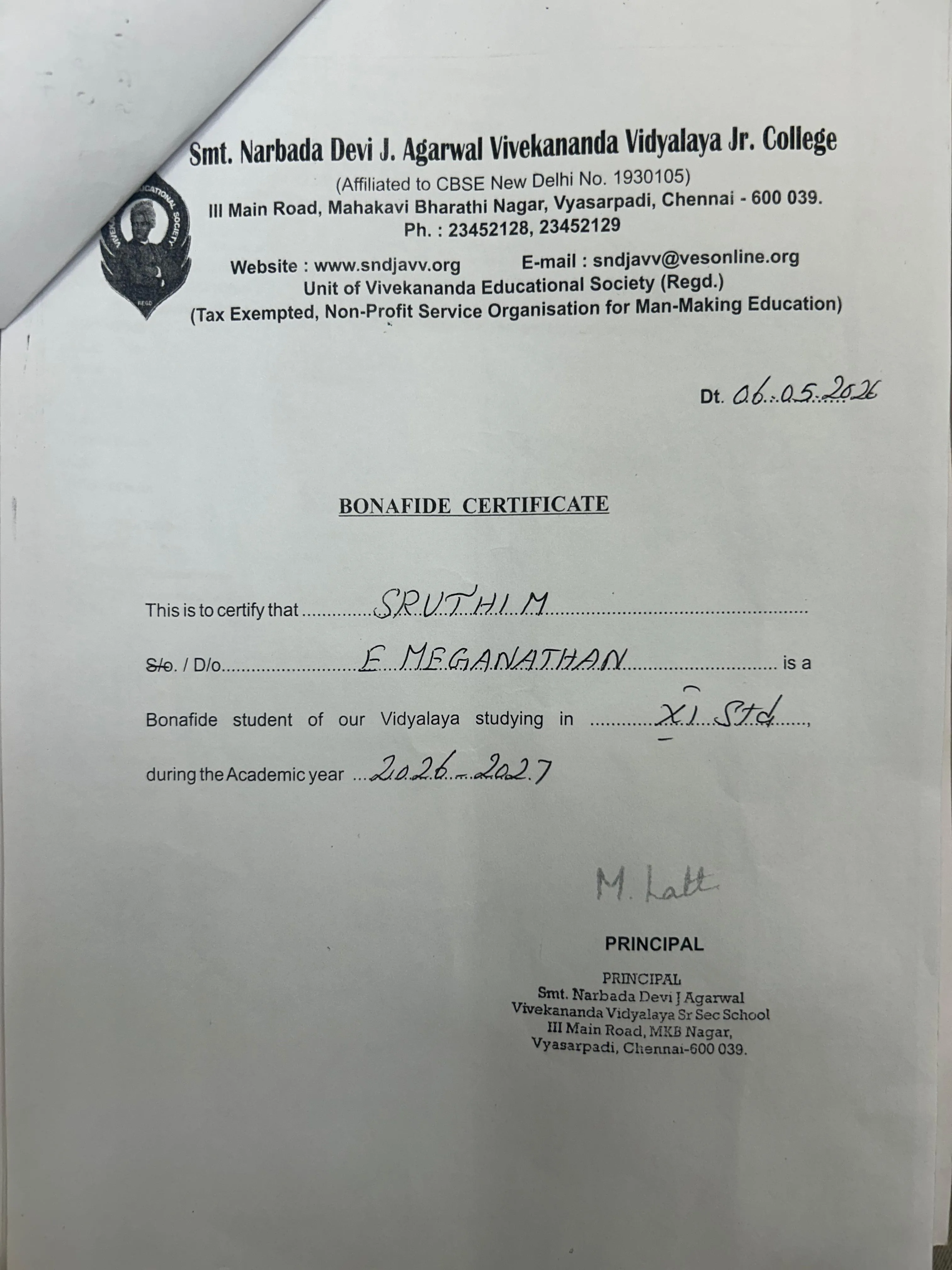 Bonafide Certificate