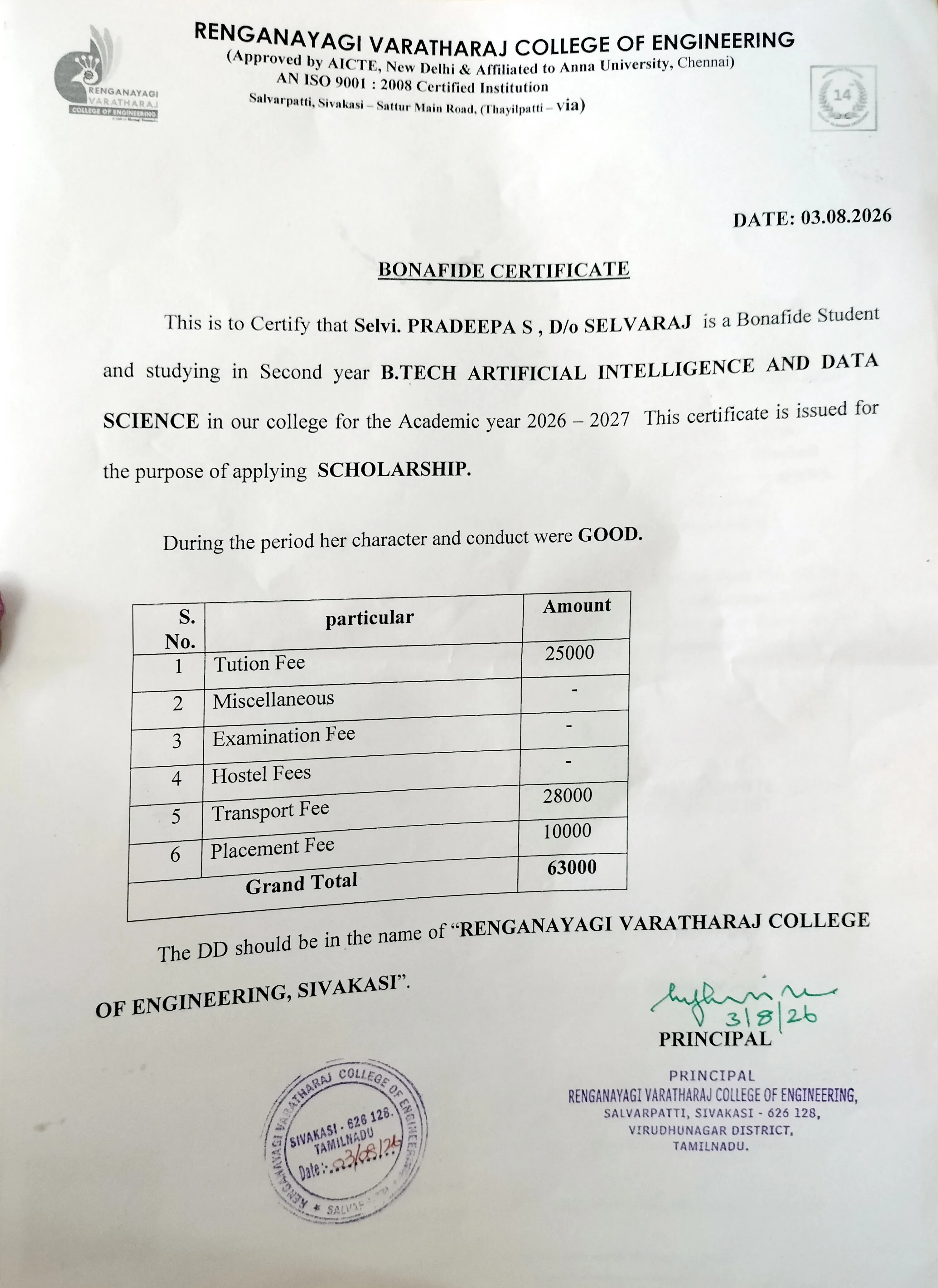 Bonafide Certificate