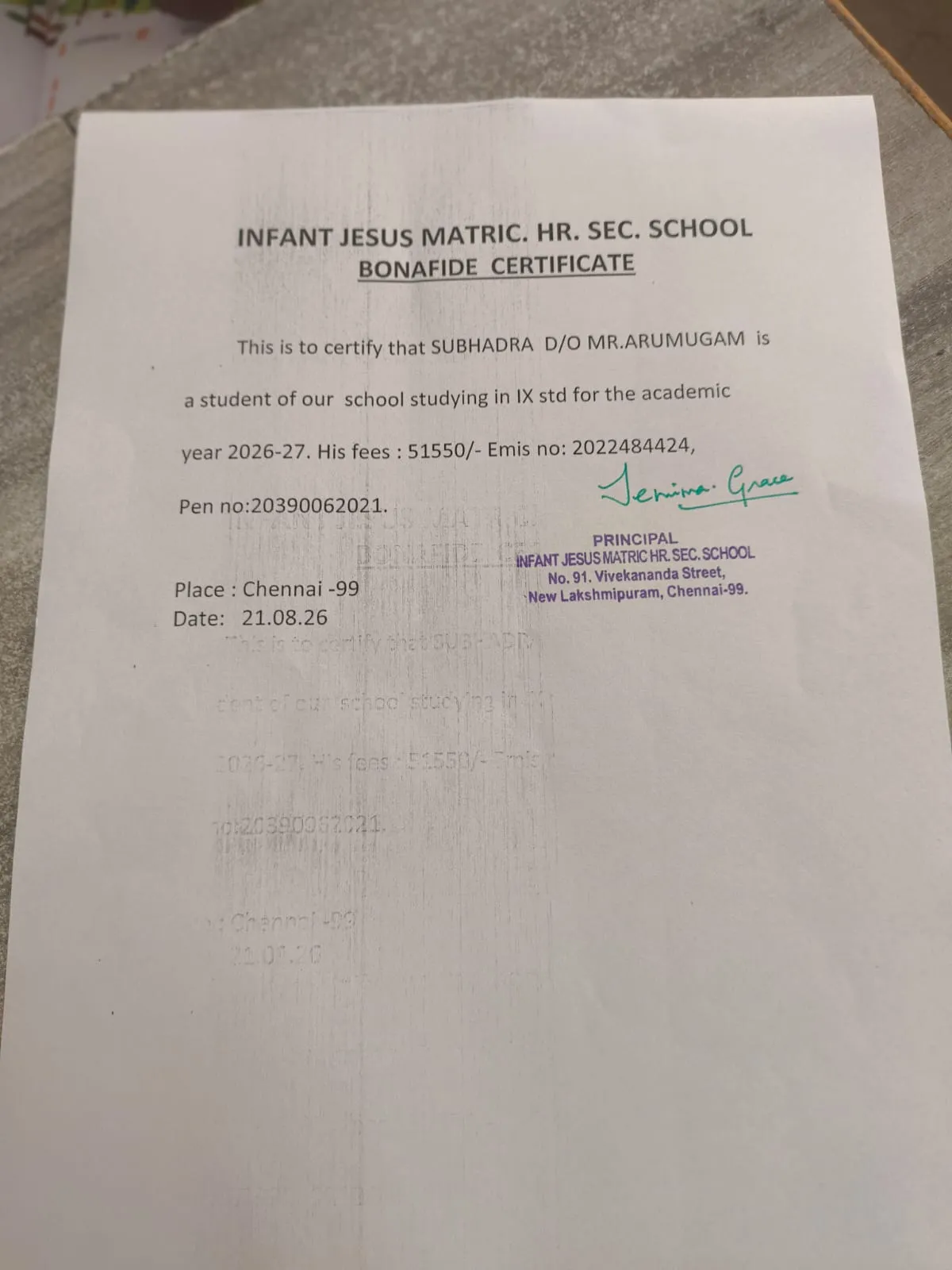 Bonafide Certificate