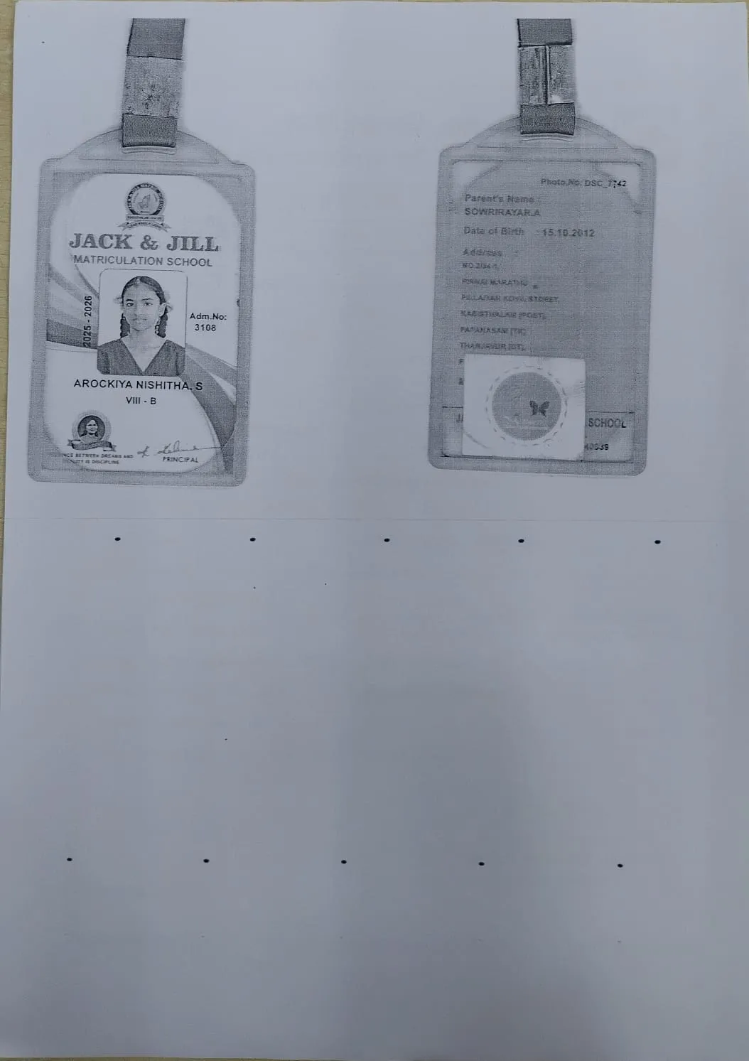 Student PAN / Aadhar