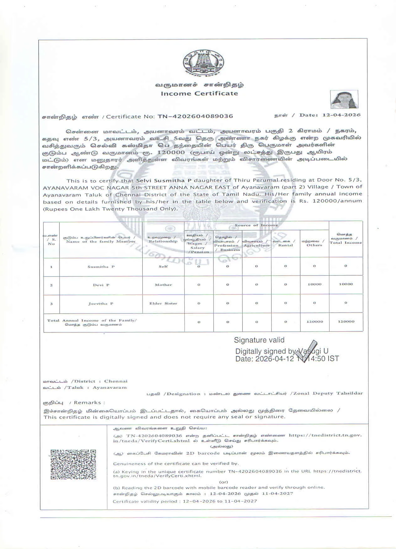 Income Certificate