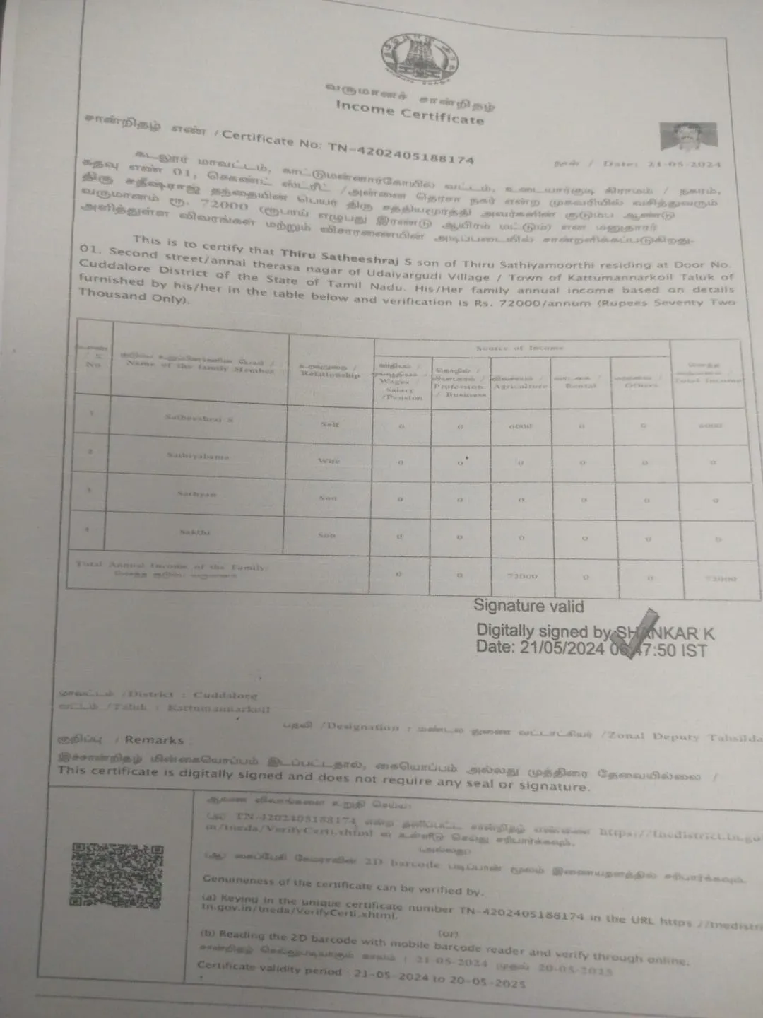 Income Certificate