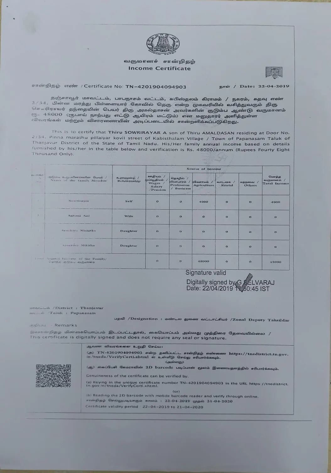 Income Certificate