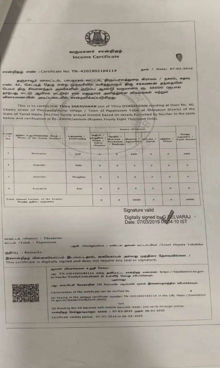 Income Certificate