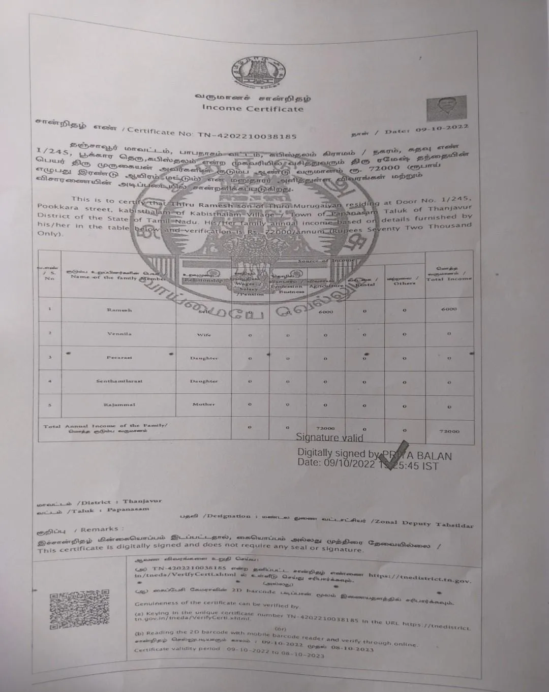 Income Certificate