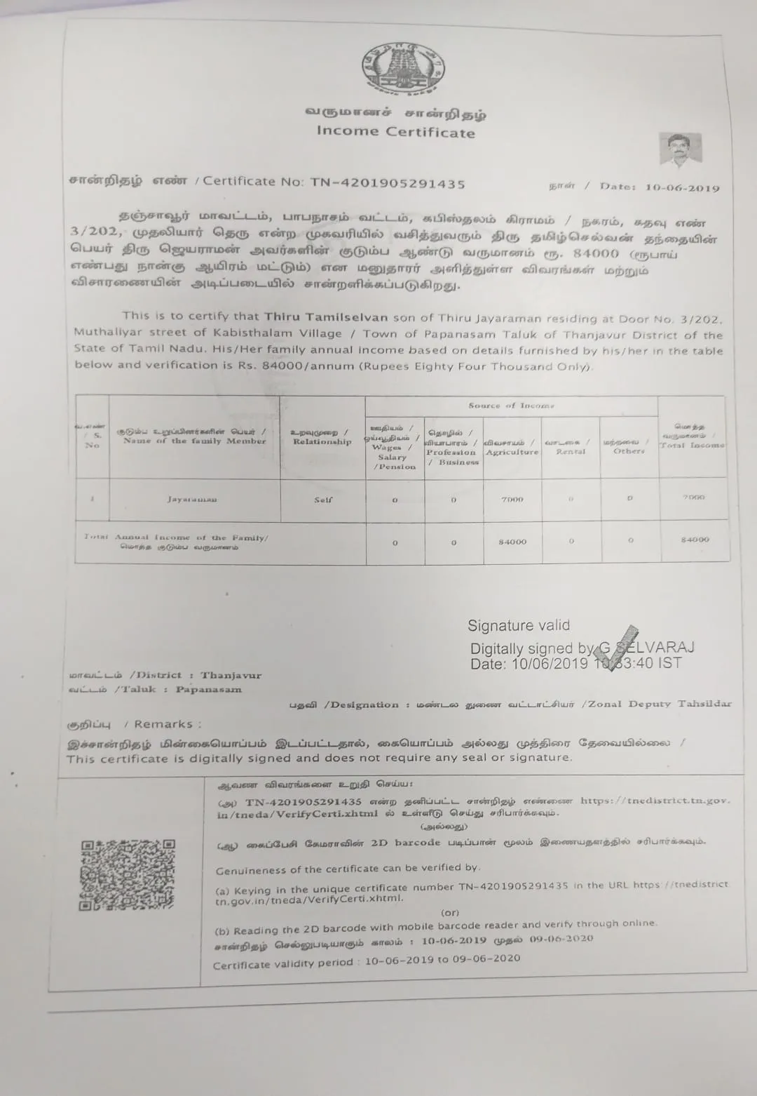Income Certificate