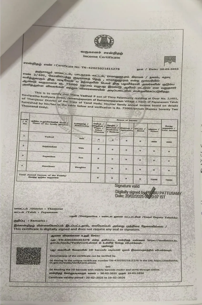 Income Certificate