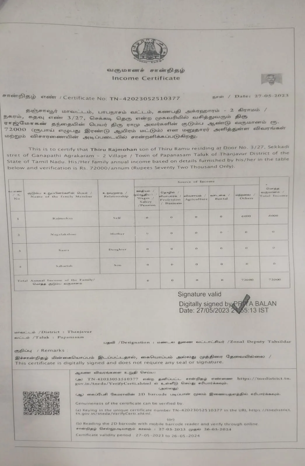 Income Certificate
