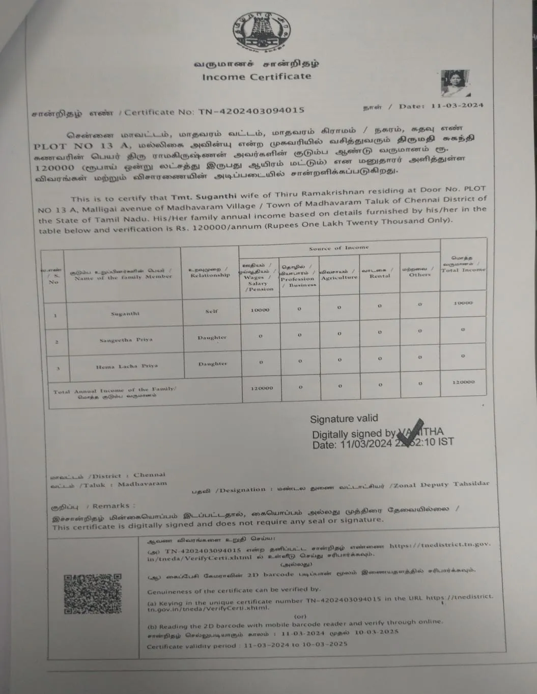 Income Certificate