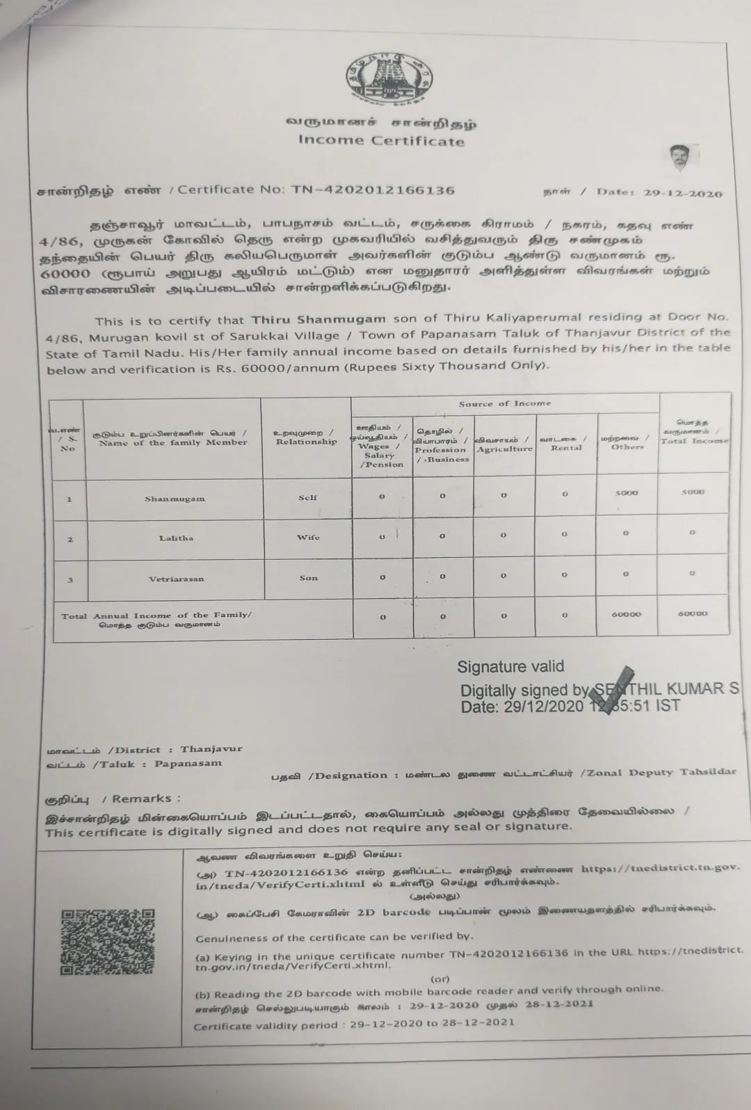 Income Certificate